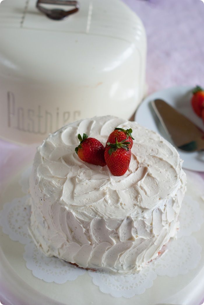 Strawberry Layer Cake with Amaretto Swiss Meringue Buttercream Bake
